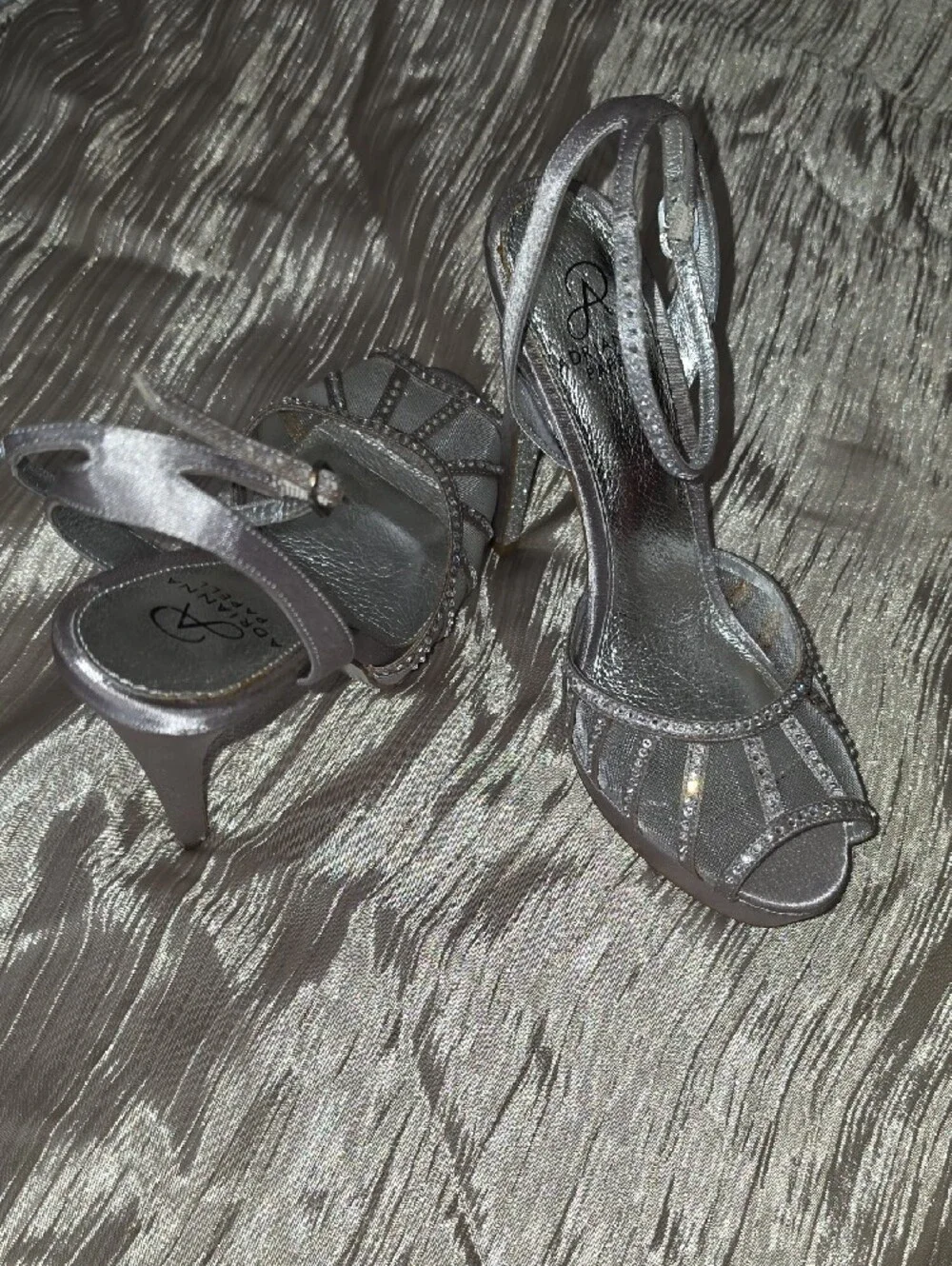 Adrianna Papell Silver Rhinestone Strappy Evening Heels